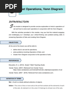 Set Operations, Venn Diagram  Module