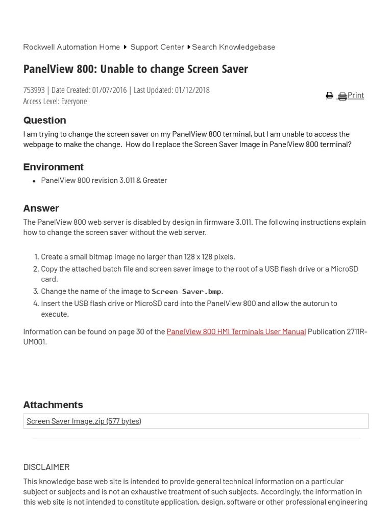 PanelView 800 Unable To Change Screen Saver PDF