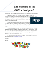 2019-2020 Welcome Letter-First Grade-English JG