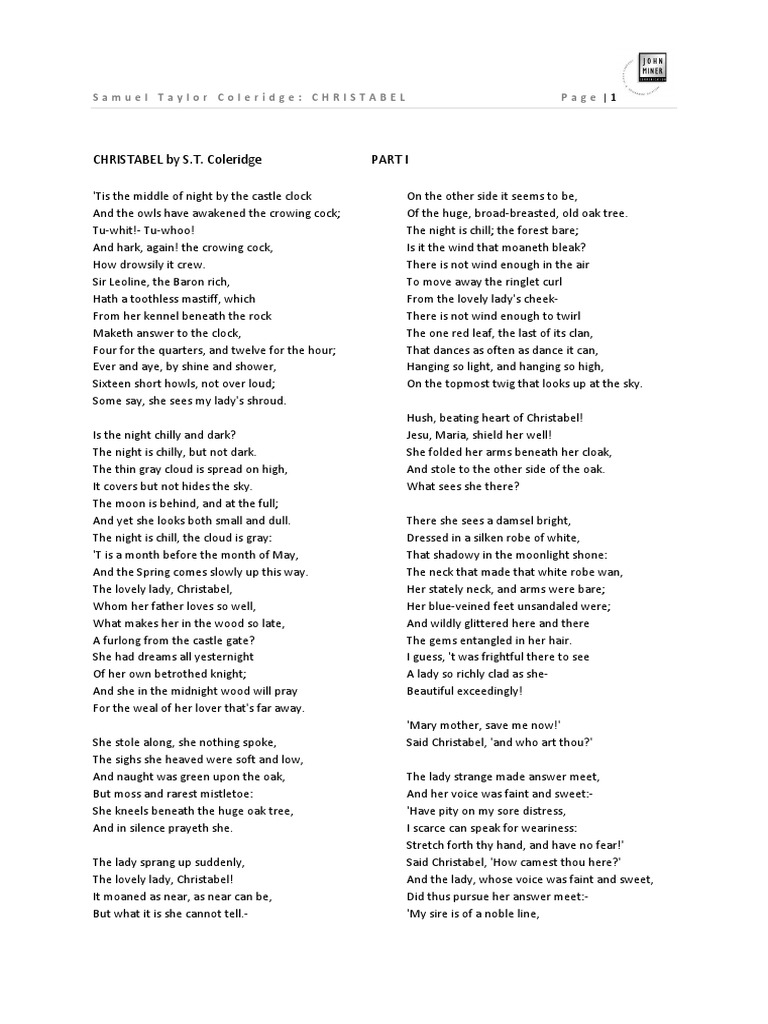 Christabel: A Poem by S.T. Coleridge | PDF | Religion & Spirituality ...