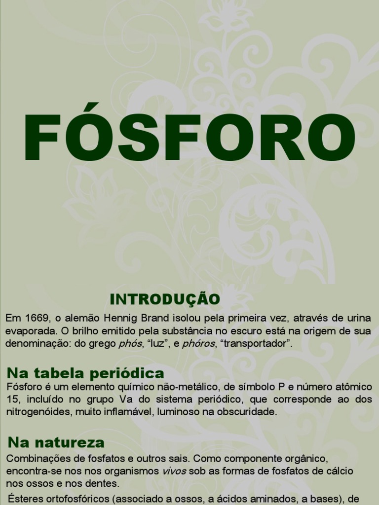 Fósforo: Elemento Químico e Suas Funções | PDF | Fósforo | Substancias ...