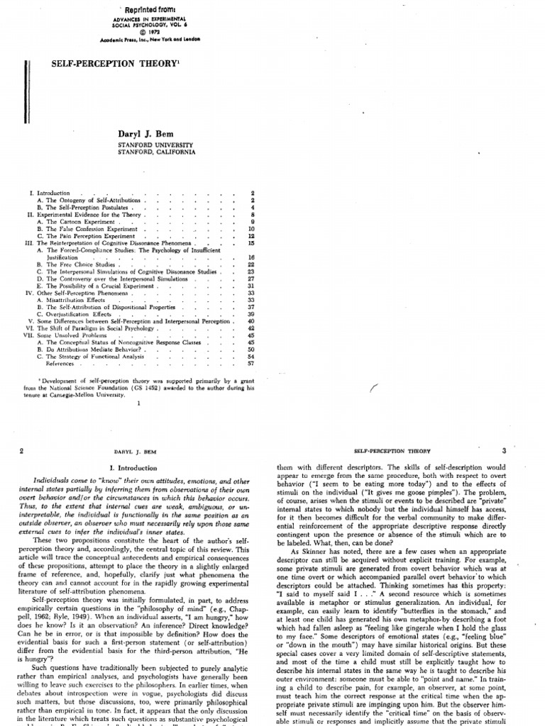 Self PerceptionTheory PDF | PDF