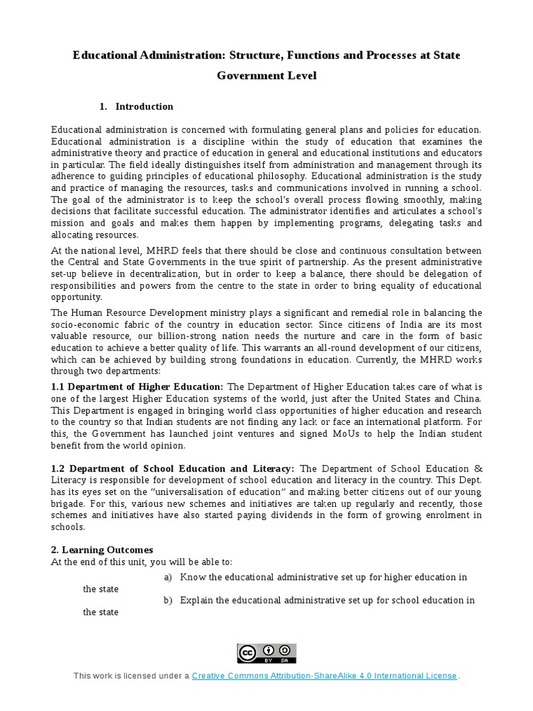Structure of Educational Administration in India | PDF | Teachers ...