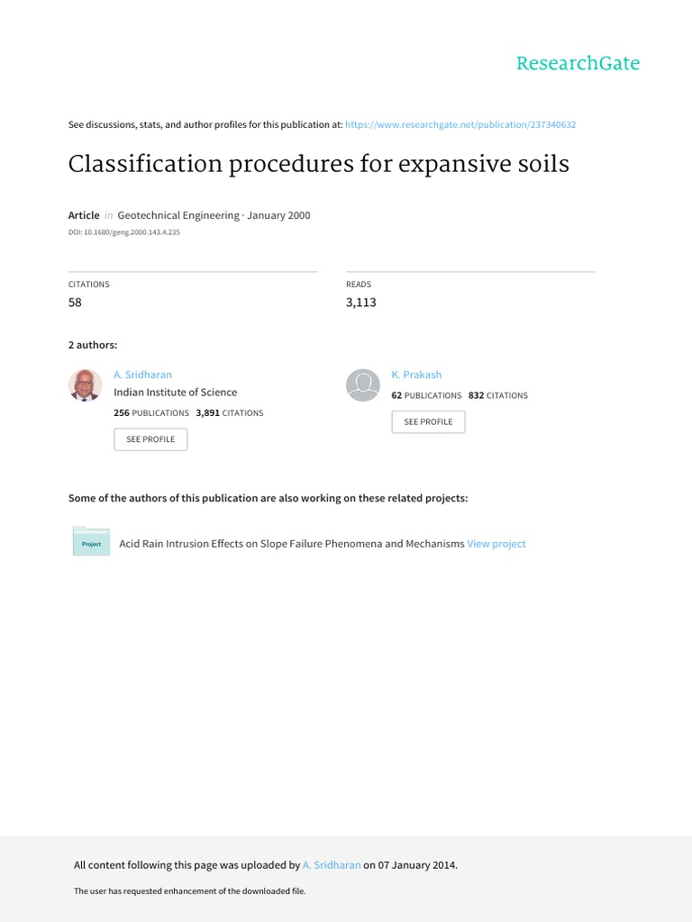 Classification Procedures For Expansive Soils PDF | PDF | Soil ...