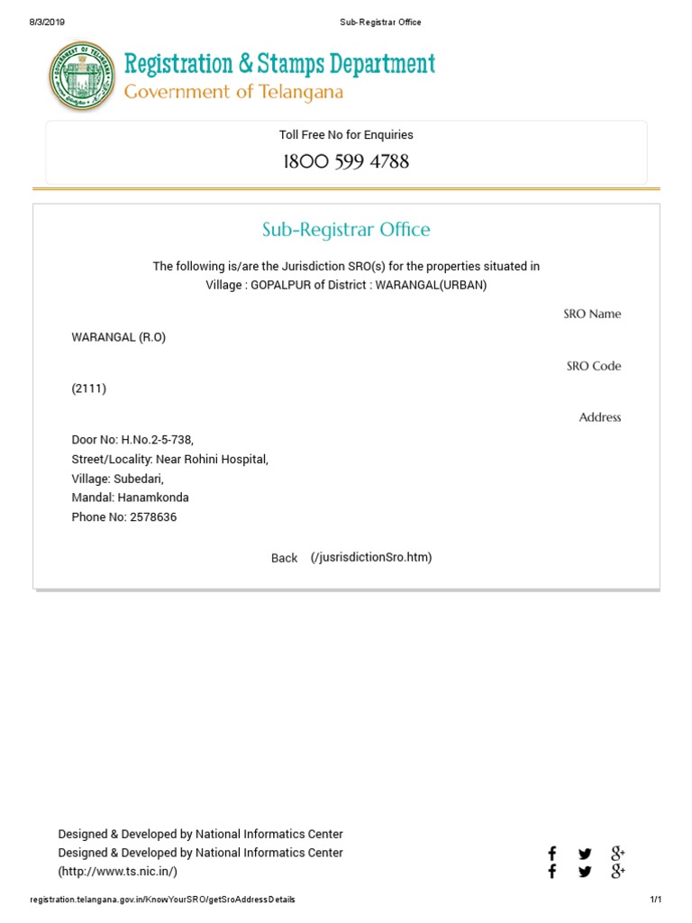 Warangal Sub-Registrar Office Details | PDF