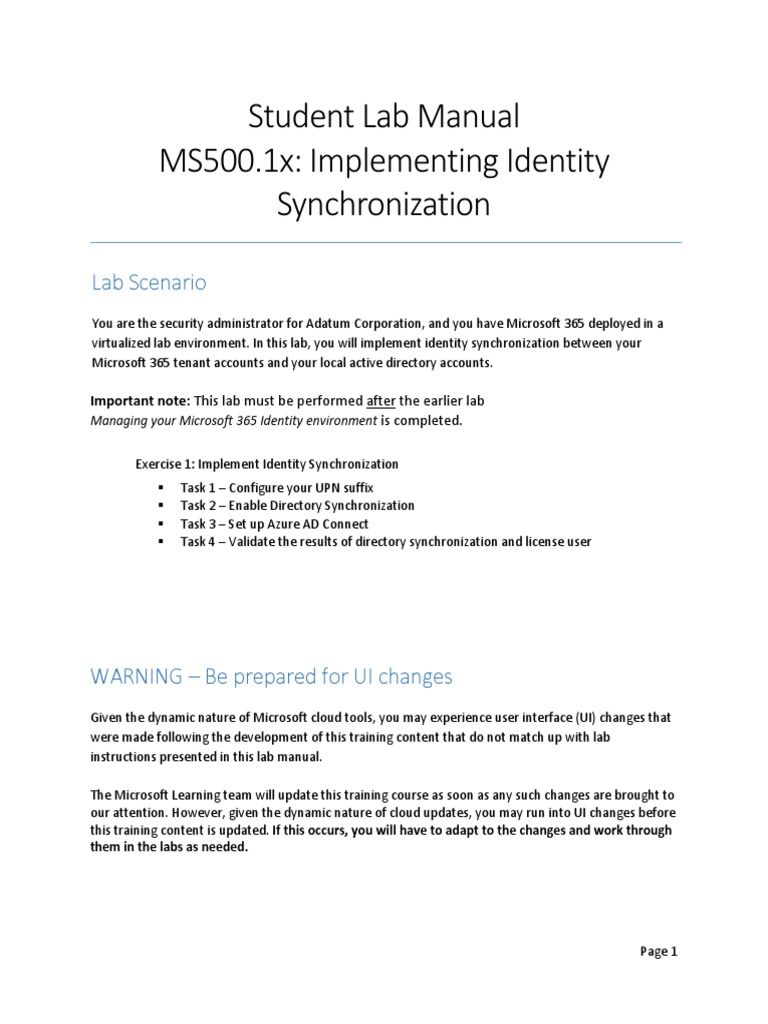 Identity Sync Lab for Microsoft 365 | PDF | Active Directory | Internet ...