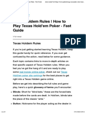 Texas Holdem Rules How To Play Texas Hold Em Poker Fast Guide Pdf Betting In Poker Texas Hold Em