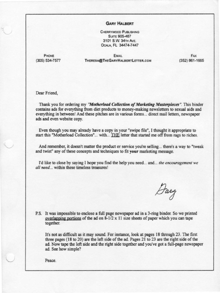 Gary Halbert Motherlode Pdf