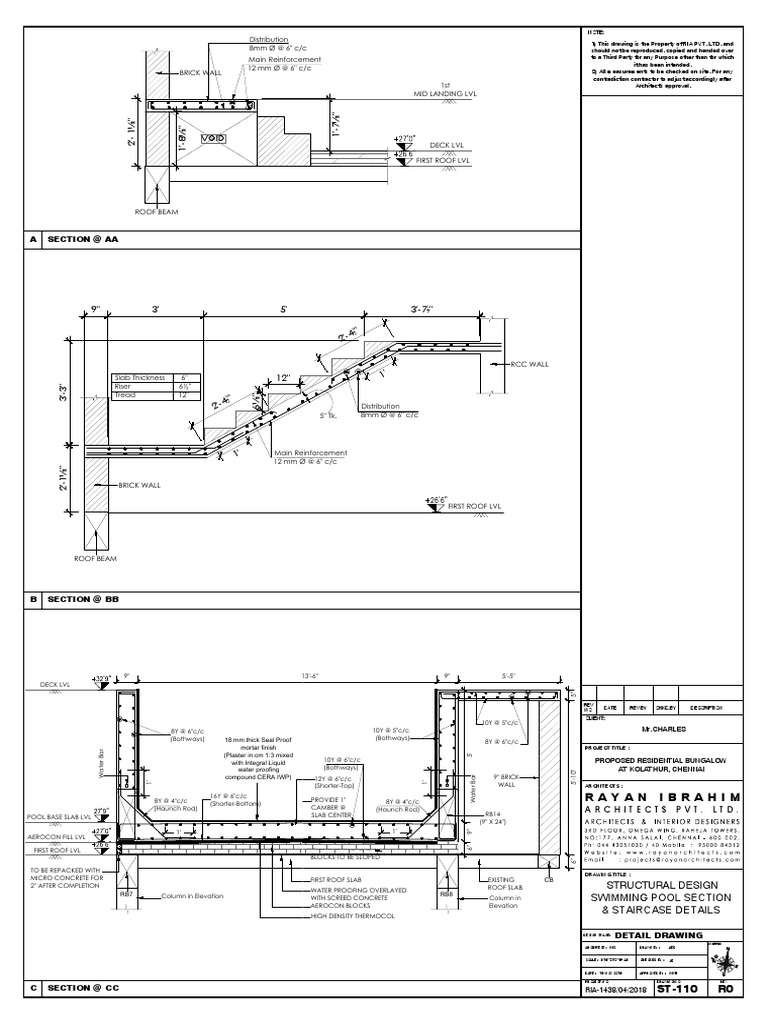 Swimming Pool Section & Staircase Details | PDF | Building Materials ...