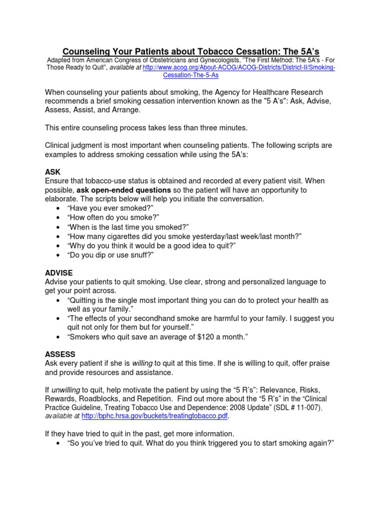 tobacco cessation counseling icd 10 5A's of Tobacco Cessation Counseling | PDF | Smoking Cessation