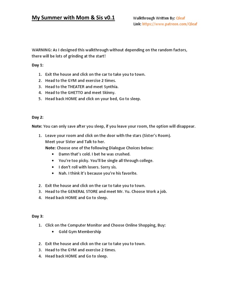 My Summer With Mom Sis v0.1 Walkthrough PDF | PDF | Business