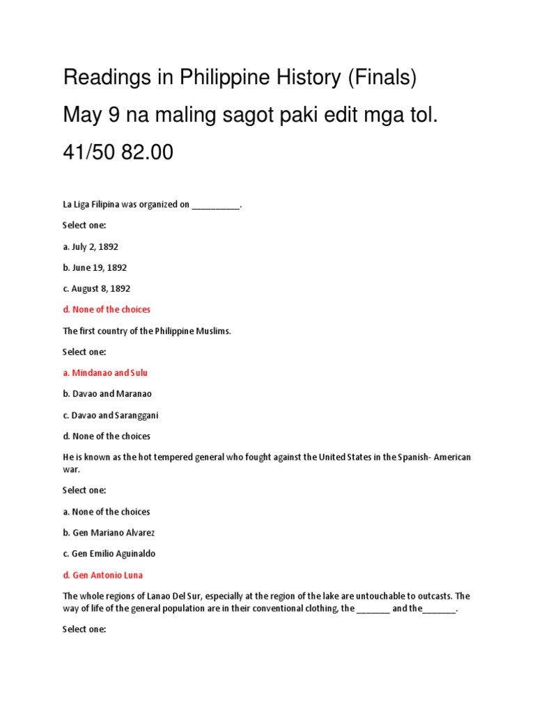 Readings in Philippine History (Finals) | PDF | President Of The ...