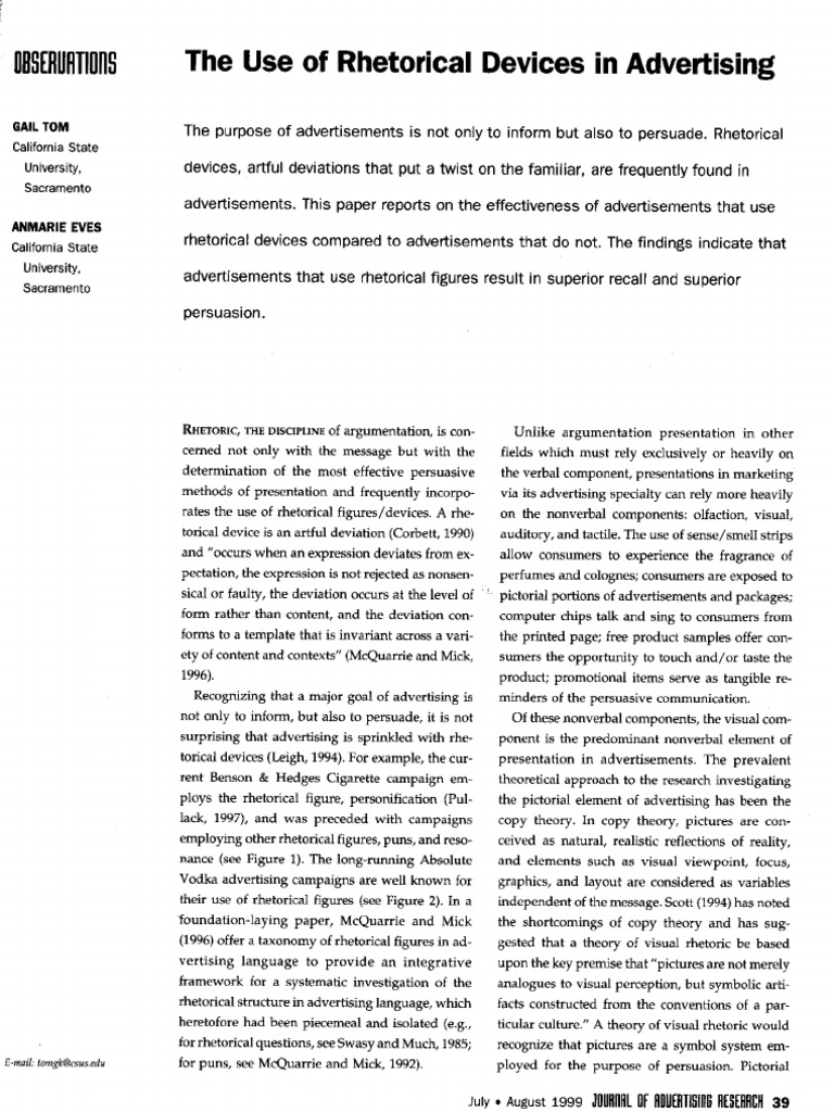 Use of Rhetorical Devices in Advertising | PDF