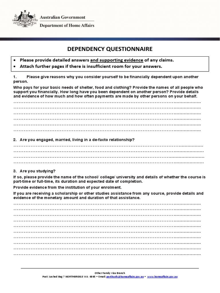 Dependency Questionnaire | PDF | Pension | Personal Finance