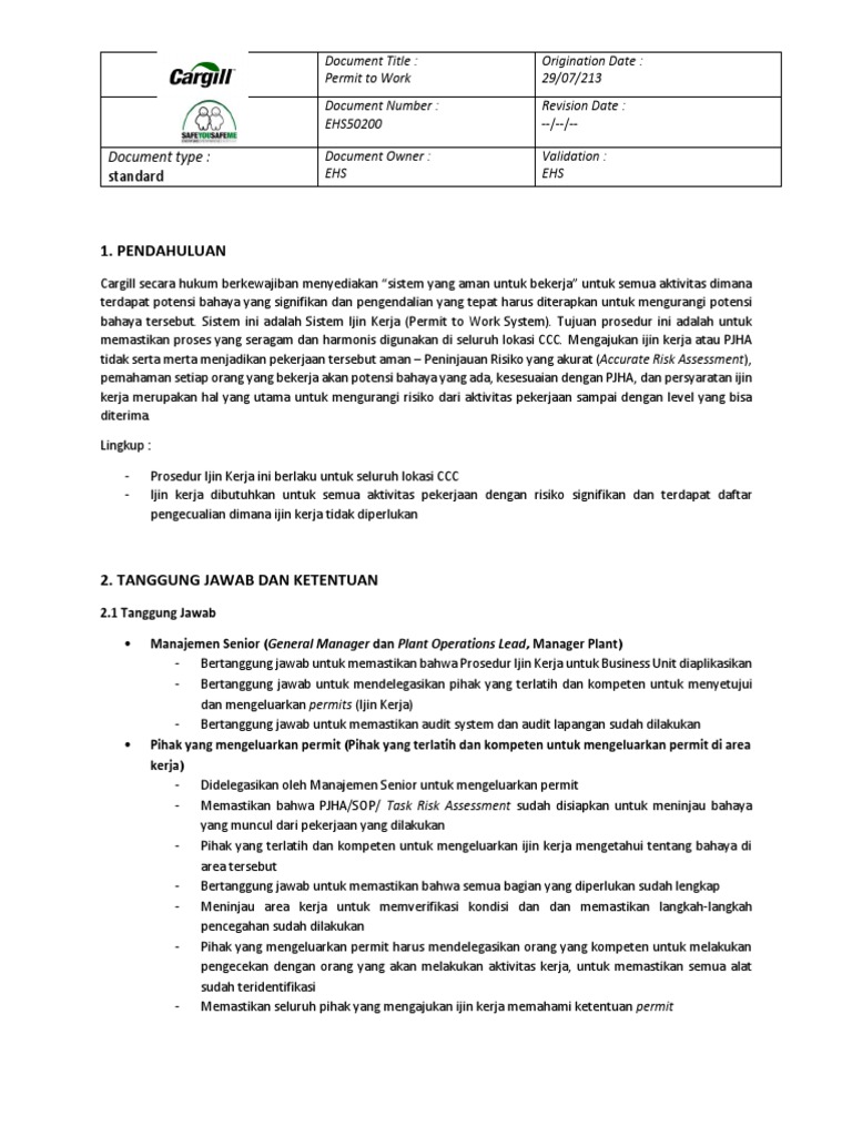 Sistem Izin Kerja di Cargill | PDF | Teknologi & Rekayasa