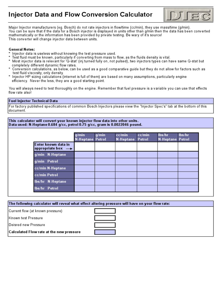 Injector Data & Flow Converter PDF Fuel Injection Fluid Dynamics