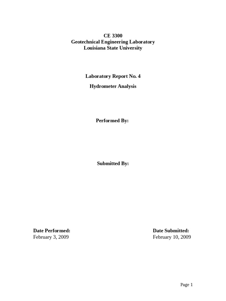 Lab No. 4 Hydrometer Analysis PDF Soil Mechanics Silt