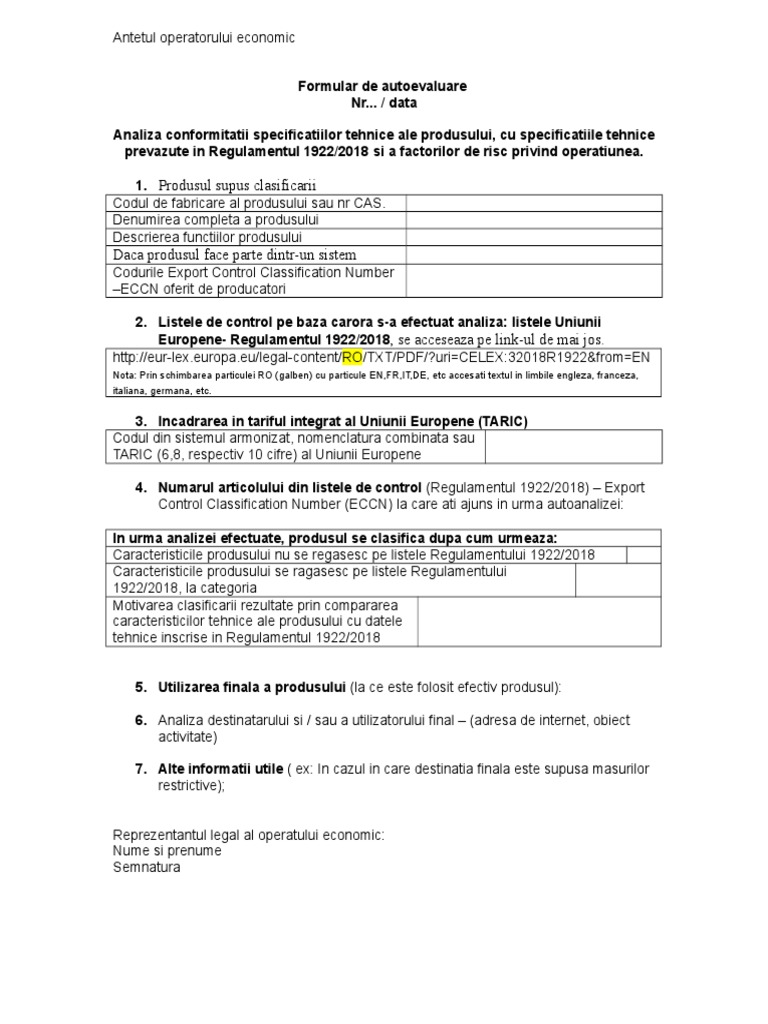 Formular de Autoevaluare - Dubla Utilizare | PDF