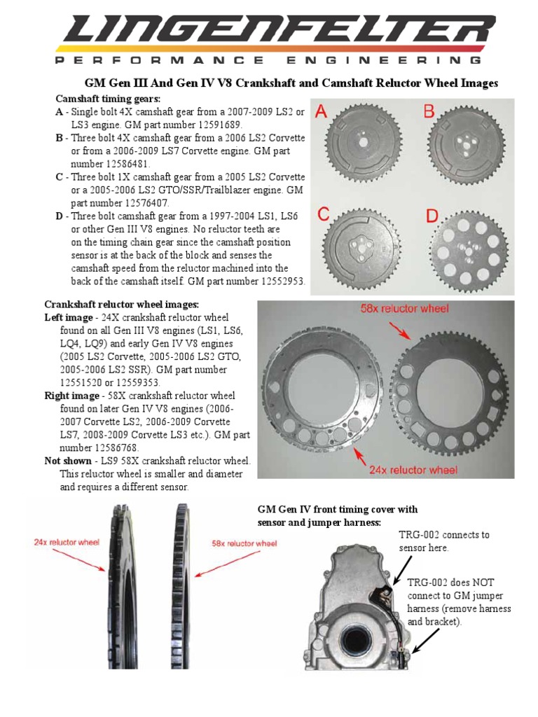 Engine Crankshaft Reluctor Wheel and Camshaft Gear Tooth Count