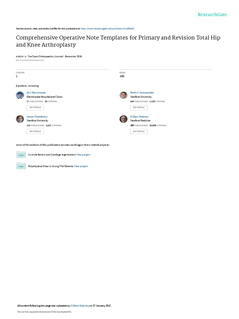 Comprehensive Operative Note Templates For Primary PDF Surgery