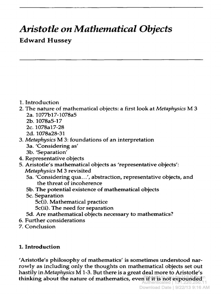 Aristotle On Mathematical Objects PDF PDF Logic Teaching Mathematics