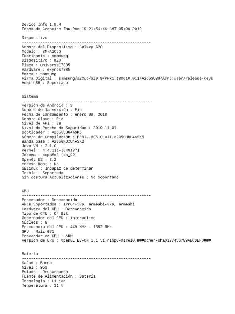 Device Info Report | PDF | Hardware de la computadora | Informática