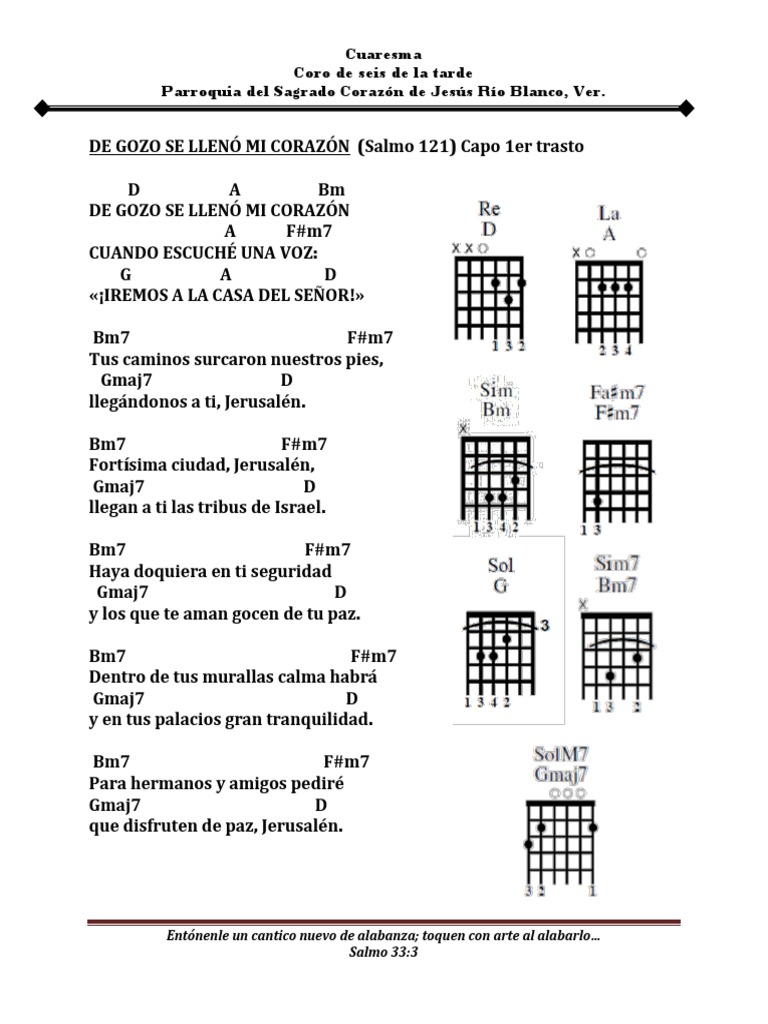 Letra y acordes: De gozo se llenó mi corazón | PDF