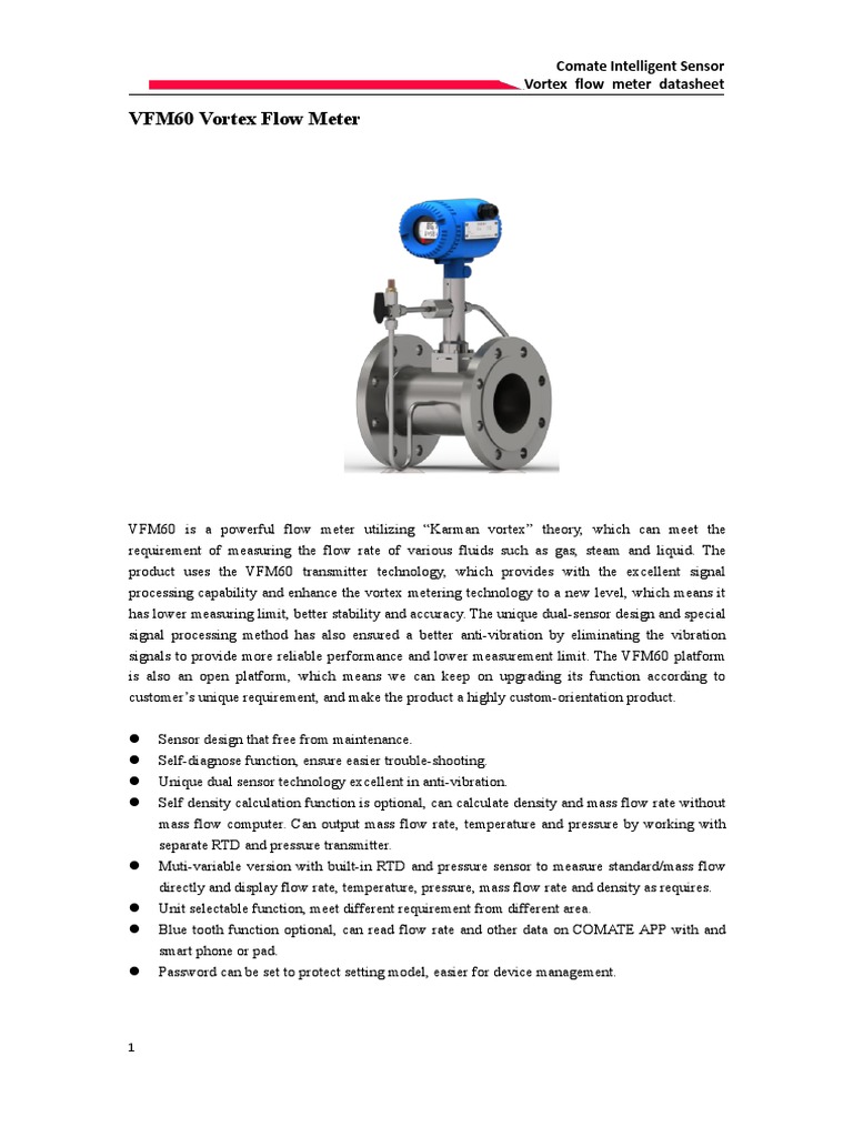 VFM60 vortex flowmeter data sheet (201911. V1.3).pdf Flow