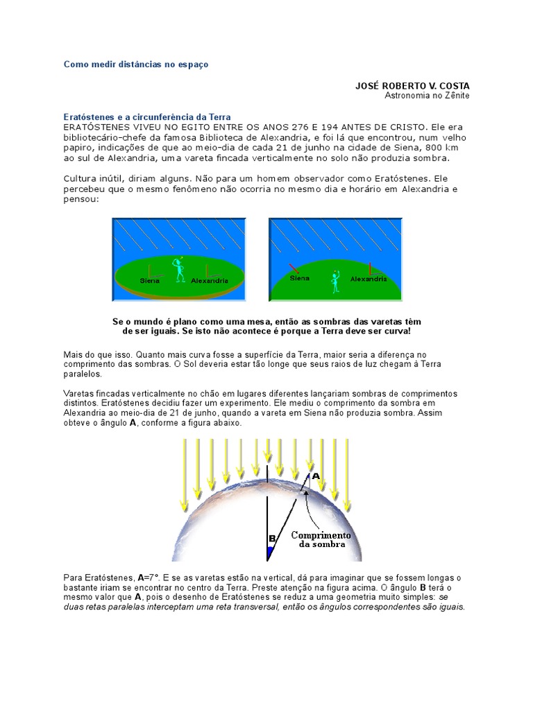 Eratóstenes e A Circunferência Da Terra | PDF | Círculo | Terra