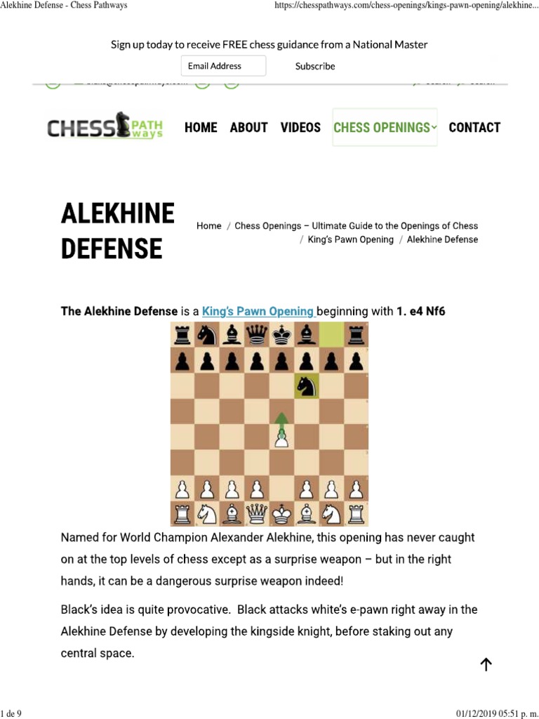 Chess openings: Alekhine's Defense, Modern (B05)
