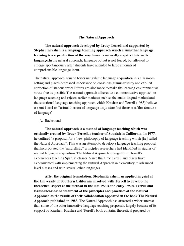 The Natural Approach | PDF | Language Acquisition | Second Language