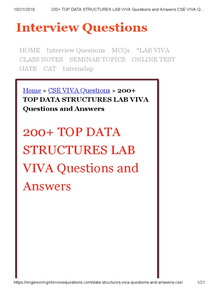 200+ TOP DATA STRUCTURES LAB VIVA Questions and Answers CSE VIVA