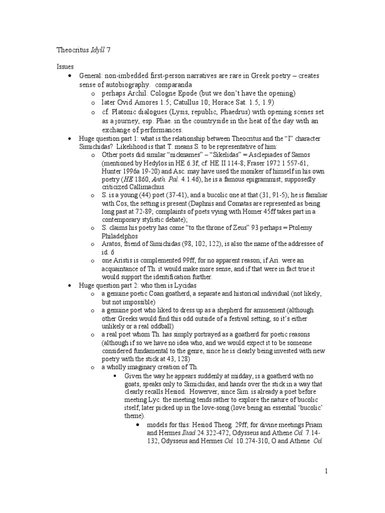Theocritus Idyll 07 Notes | PDF | Ancient Greek Literature | Poetry