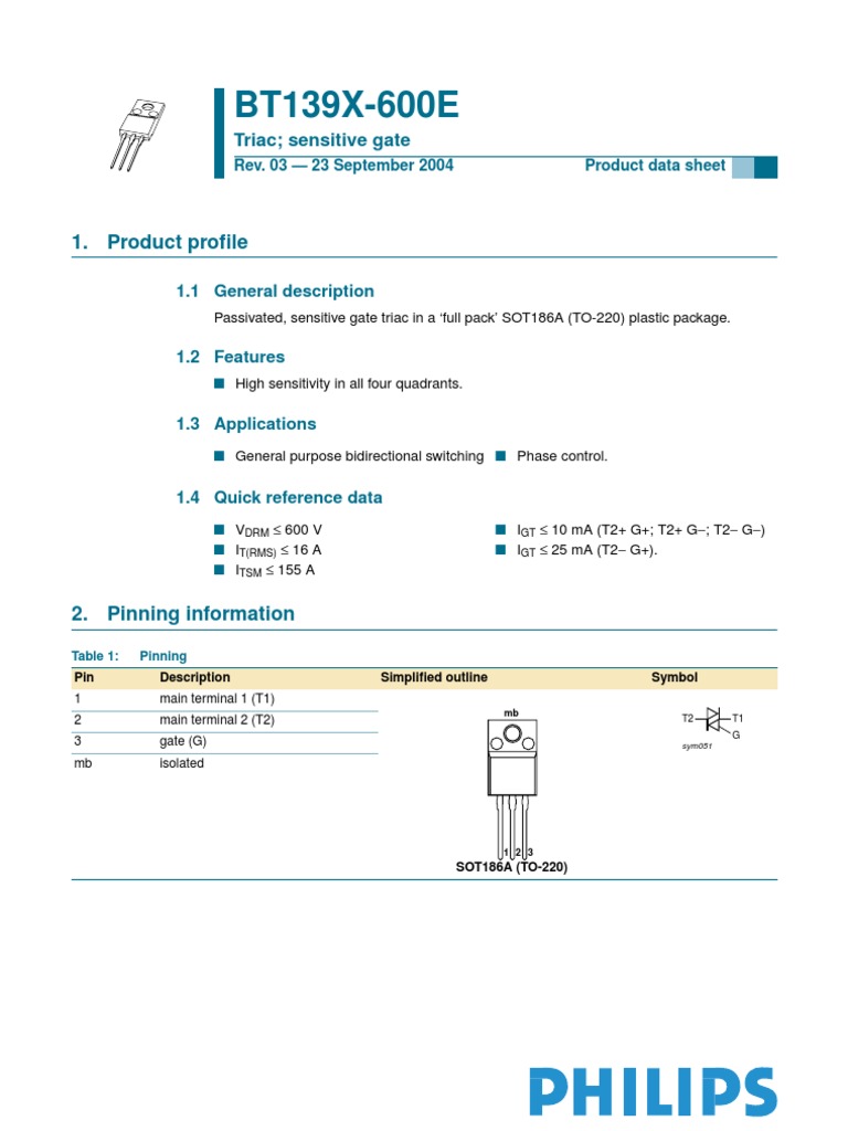 BT139X-600E | Specification (Technical Standard) | Electromagnetism
