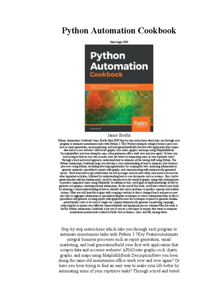 Python Automation Cookbook - Jaime Buelta | PDF | Automation | Business ...