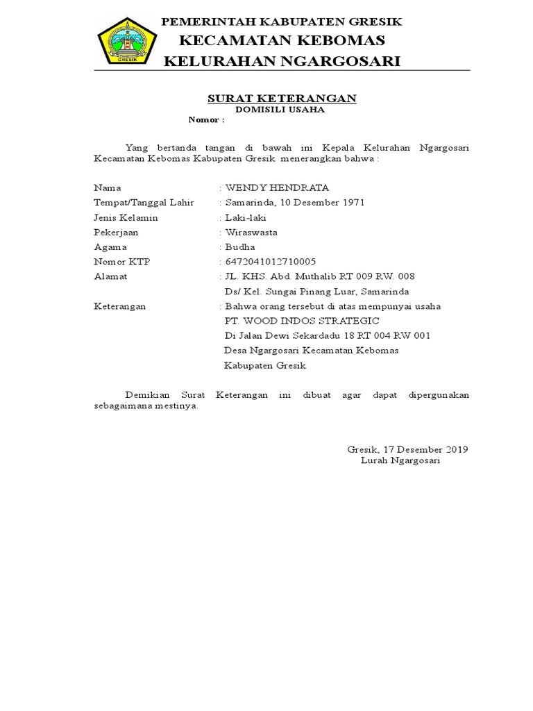 Surat Domisili Gresik Letters For You
