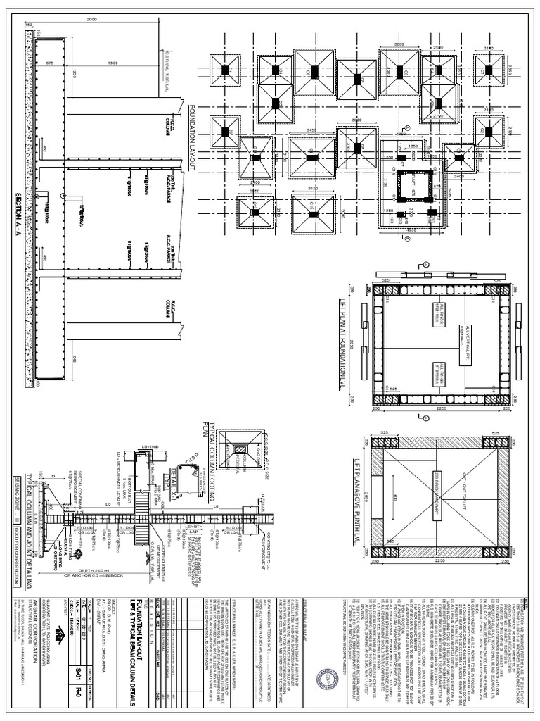 S-01foundation Lay-Out Lift & Typical Beam Column Details PDF | PDF ...