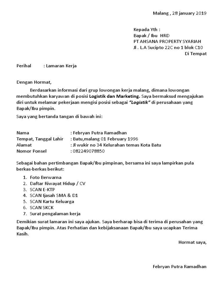 Download 89+ Contoh Surat Surat Lamaran Kerja Marketing Gratis