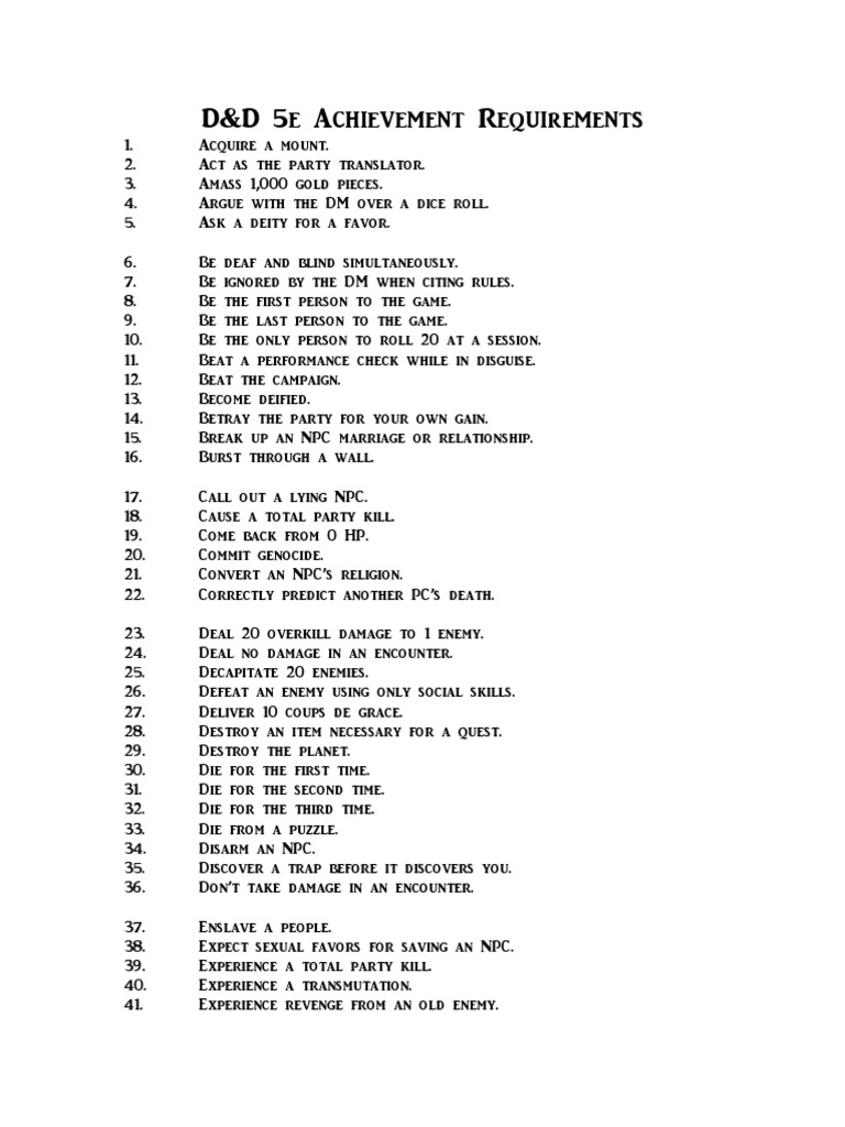 Achievement Requirement List PDF | PDF | Role Playing Video Games ...