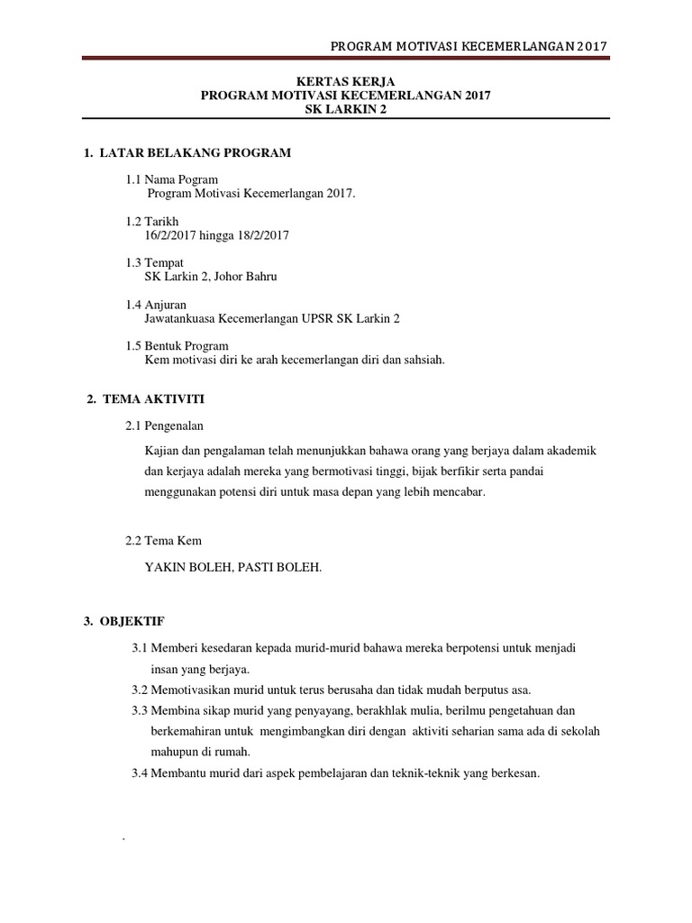 Kertas Kerja Program Motivasi Upsr Pdf