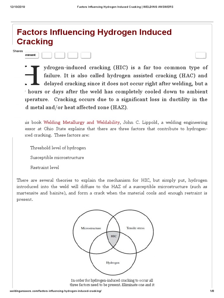 Factors Influencing Hydrogen Induced Cracking | PDF | Welding ...