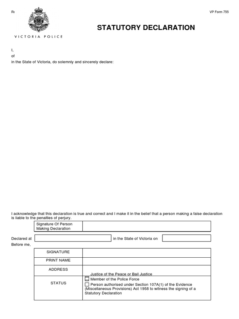 Victoria Police Statutory Declaration Form | PDF | Law
