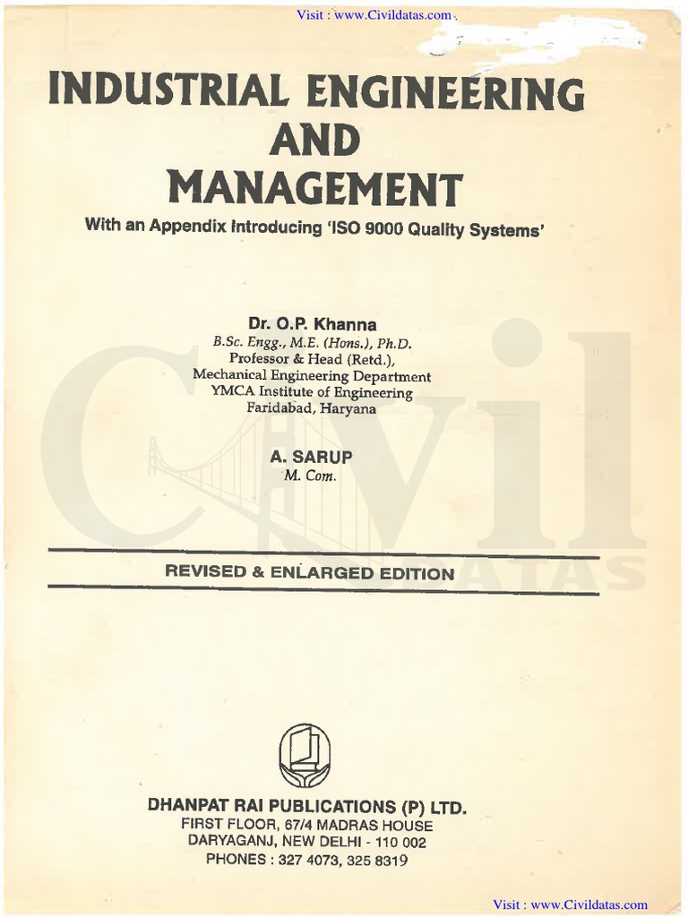 Industrial Engineering and Management O.P. Khanna PDF PDF