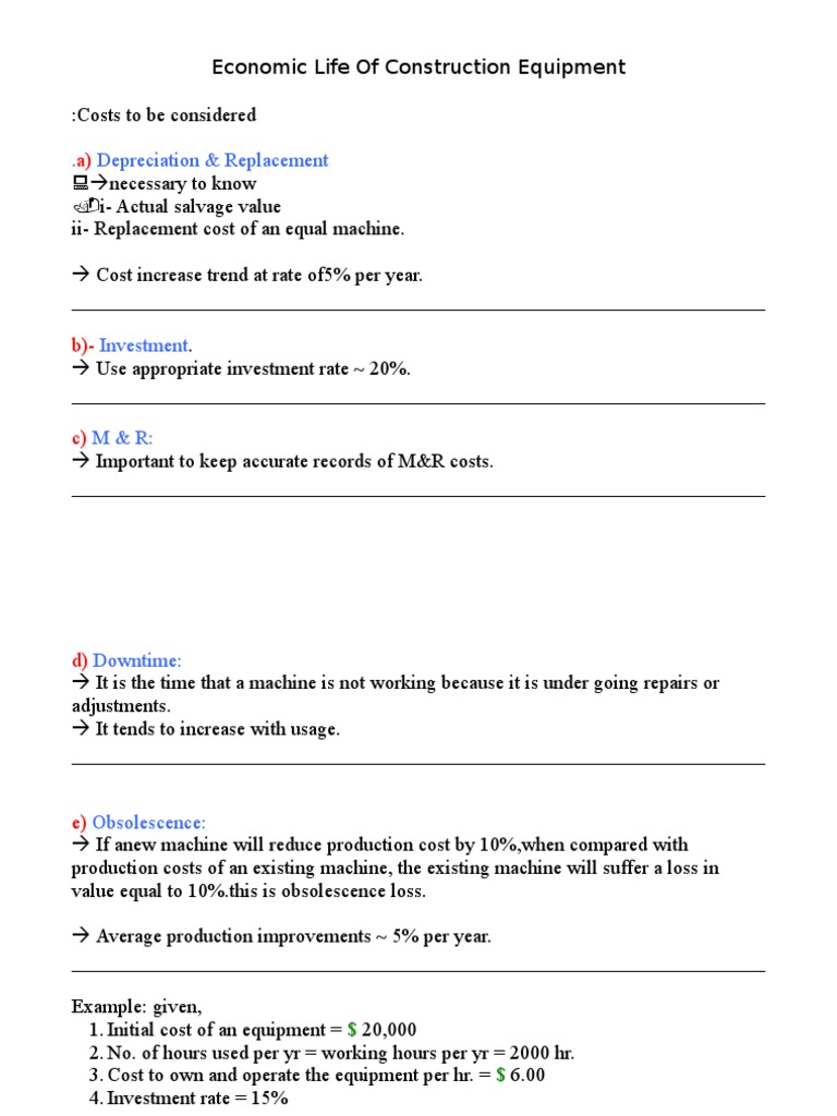 Economic Life of Construction Equipment Download Free PDF Heavy