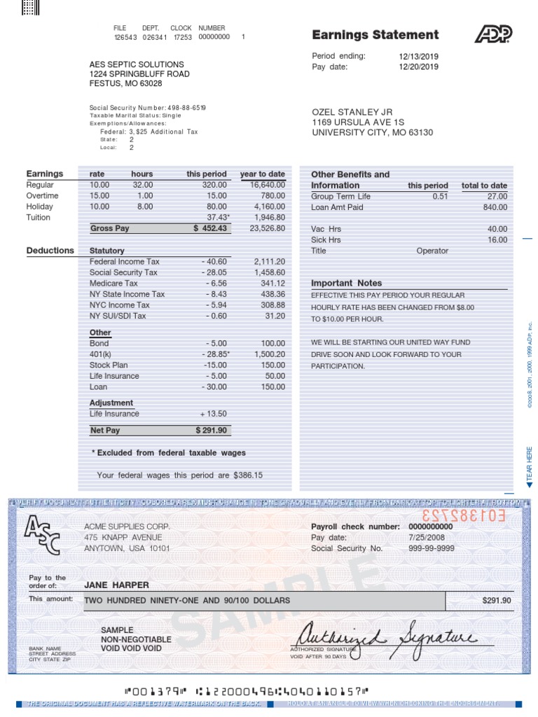Earnings Statement Sample Document | PDF | Income Tax In The United ...