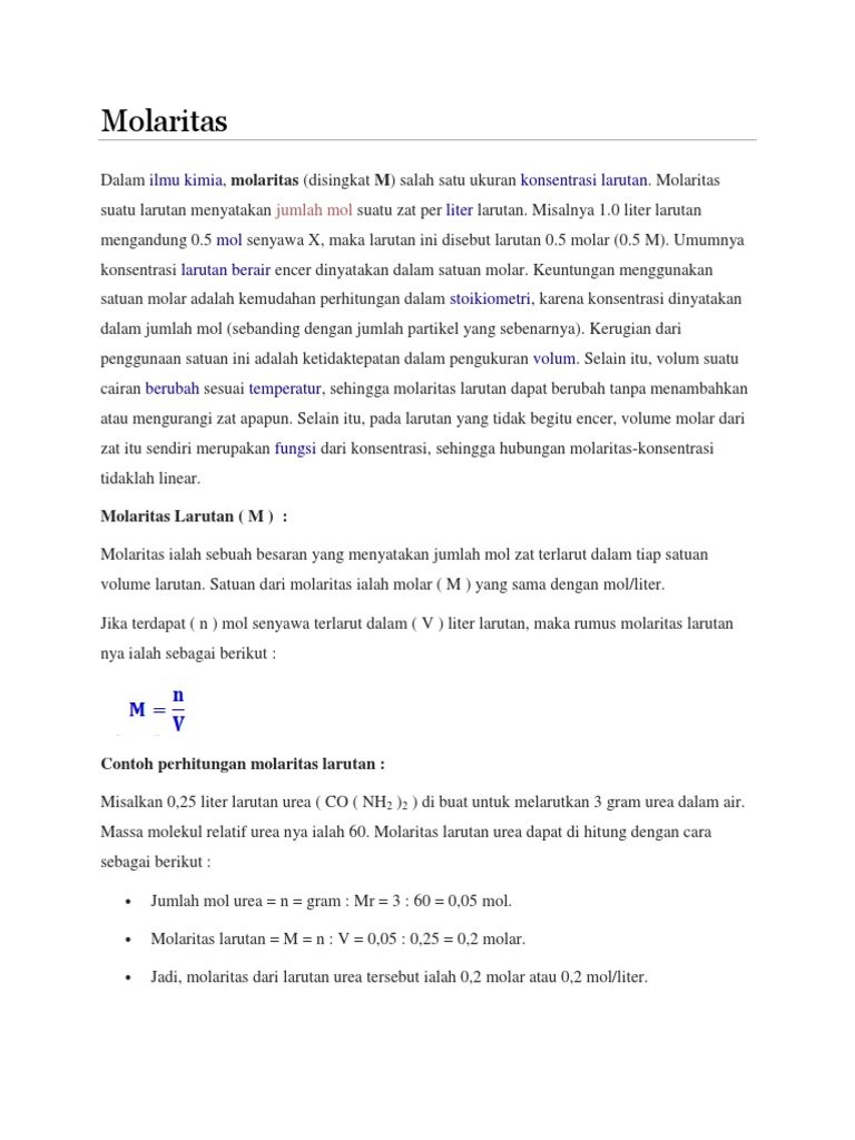 Molaritas dan Molalitas dalam Kimia | PDF | Sains & Matematika