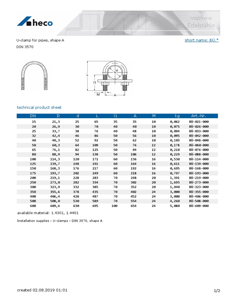 U Bolts DIN 3570 PDF Metals Manufactured Goods