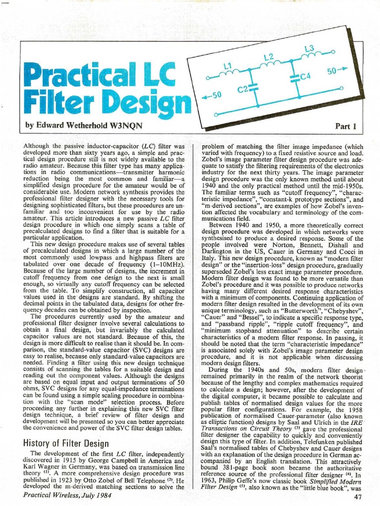 Practical LC Filter Design PDF | PDF | Electronic Filter | Low Pass Filter
