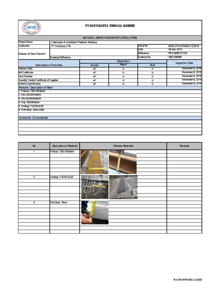 Steel Walkway Fabrication Inspection | PDF | Economic Sectors | Engineering