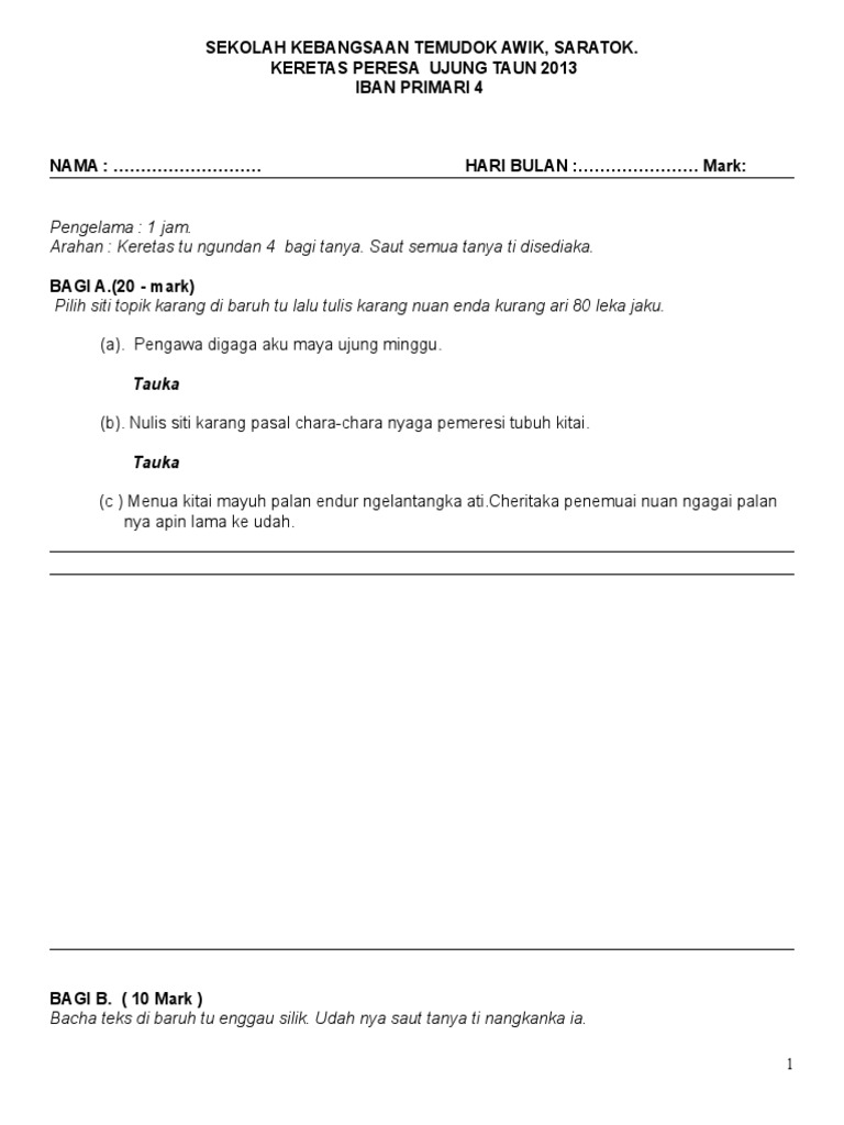 Bahasa Iban Taun 4 Final